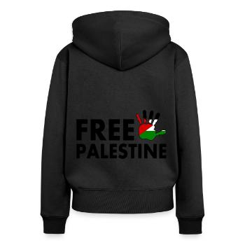 Free palestine - Sweat à capuche zippé Premium bio Femme - noir - Dos - Julia (174cm)