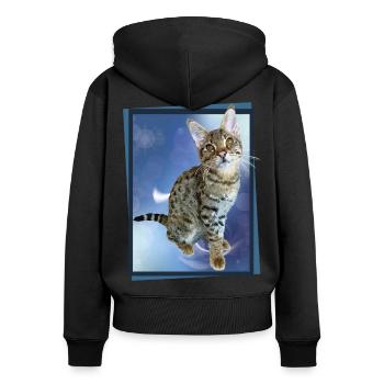 Tabby - Frauen Premium Bio Zip Hoodie - Schwarz - Hinten - Julia (174cm)