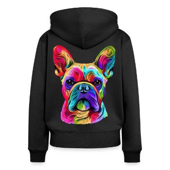 Französische Bulldogge Bunte Kunst - Frauen Premium Bio Zip Hoodie - Schwarz - Hinten - Julia (174cm)