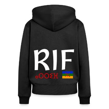Rif Amazigh Maroc - Sweat à capuche zippé Premium bio Femme - noir - Dos - Julia (174cm)