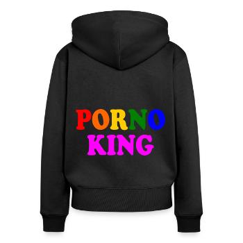 Porno king - Sweat à capuche zippé Premium bio Femme - noir - Dos - Julia (174cm)