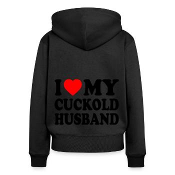 i love my cuckold husband - Frauen Premium Bio Zip Hoodie - Schwarz - Hinten - Julia (174cm)