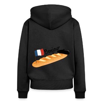 Bonjour - Baguette drôle Français - Sweat à capuche zippé Premium bio Femme - noir - Dos - Julia (174cm)
