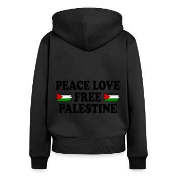 Peace love Free palestine - Frauen Premium Bio Zip Hoodie - Schwarz - Hinten - Julia (174cm)