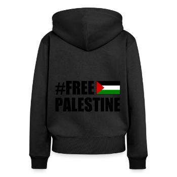 Free palestine - Frauen Premium Bio Zip Hoodie - Schwarz - Hinten - Julia (174cm)