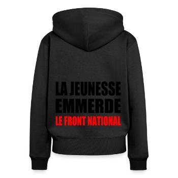 la jeunesse emmerde front national - Sweat à capuche zippé Premium bio Femme - noir - Dos - Julia (174cm)