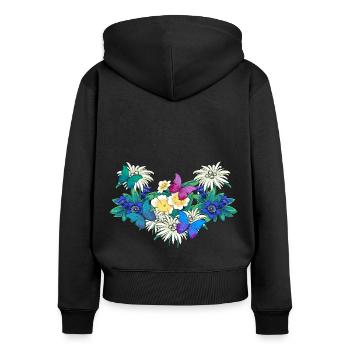 Frühlingsanfang Jahreszeit Blumen Schmetterlinge - Frauen Premium Bio Zip Hoodie - Schwarz - Hinten - Julia (174cm)