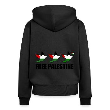 Free palestine - Sweat à capuche zippé Premium bio Femme - noir - Dos - Julia (174cm)