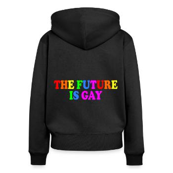 The future is gay - Frauen Premium Bio Zip Hoodie - Schwarz - Hinten - Julia (174cm)