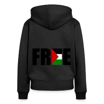 Free palestine - Sweat à capuche zippé Premium bio Femme - noir - Dos - Julia (174cm)