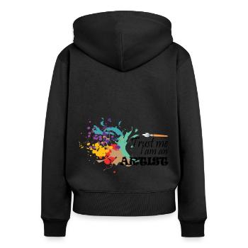 Künstler - Frauen Premium Bio Zip Hoodie - Schwarz - Hinten - Julia (174cm)