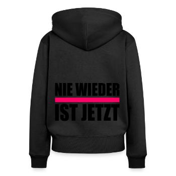 Nie wieder ist jetzt - Frauen Premium Bio Zip Hoodie - Schwarz - Hinten - Julia (174cm)