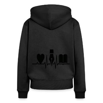 Amour Enseigner Apprendre Dessin au trait – Teacher Heartbeat - Sweat à capuche zippé Premium bio Femme - noir - Dos - Julia (174cm)