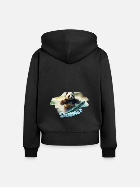 Summer Panda Surfing - Frauen Premium Bio Zip Hoodie - Schwarz