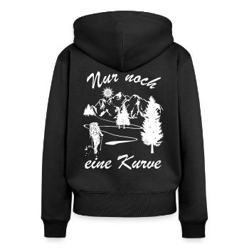 Nur noch eine Kurve Lustiger Berg Wanderer Spruch - Frauen Premium Bio Zip Hoodie - Schwarz - Hinten - Julia (174cm)