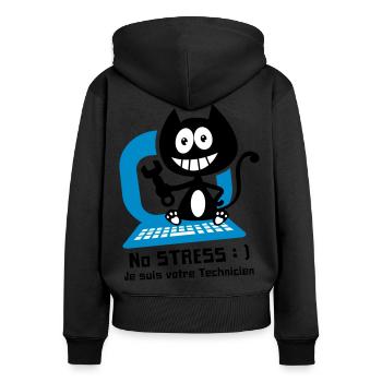 Chat technicien informatique, humour de chat ! - Sweat à capuche zippé Premium bio Femme - noir - Dos - Julia (174cm)