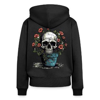 Totenkopf und Topfpflanzen - Frauen Premium Bio Zip Hoodie - Schwarz - Hinten - Julia (174cm)