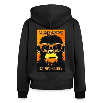 Surmonter la conformité : singe frissonnant - Sweat à capuche zippé Premium bio Femme - noir - Dos - Julia (174cm)