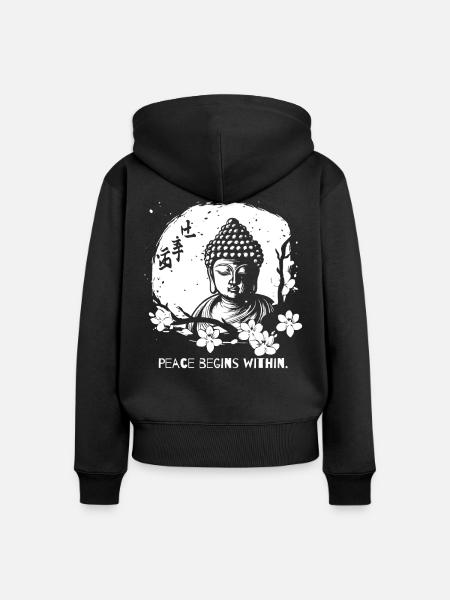 Frieden beginnt im Inneren - Buddha - Frauen Premium Bio Zip Hoodie - Schwarz