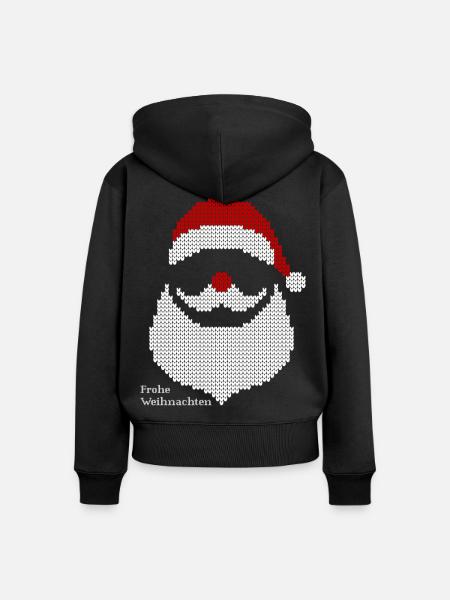 Weihnachtsmann (Frohe-Weihnachten-Strick-Edition) - Frauen Premium Bio Zip Hoodie - Schwarz