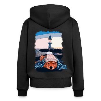Hund am Leuchtturm Herbst - Frauen Premium Bio Zip Hoodie - Schwarz - Hinten - Julia (174cm)