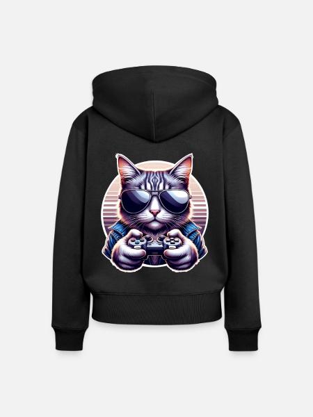 Katze Gamer Gaming Nerd - Frauen Premium Bio Zip Hoodie - Schwarz