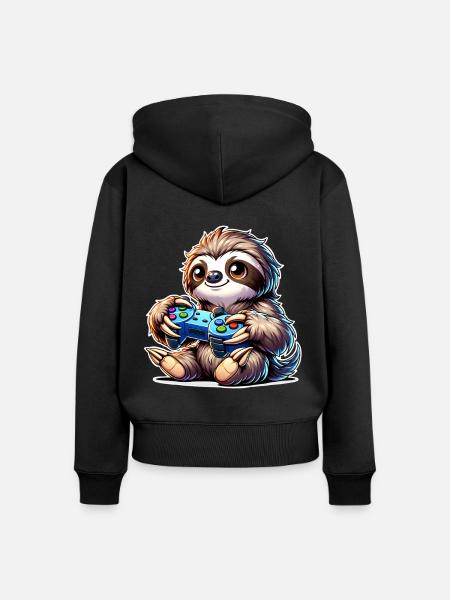 Faultier Gamer Gaming Nerd - Frauen Premium Bio Zip Hoodie - Schwarz
