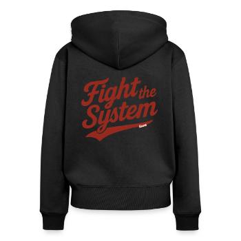 Fight the System Retro Protest Saying - Women's Premium Organic Zip Hoodie - black - Back - Julia (174cm)