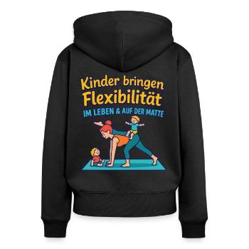 Kinder bringen Flexibilität – im Leben & auf der M - Frauen Premium Bio Zip Hoodie - Schwarz - Hinten - Julia (174cm)