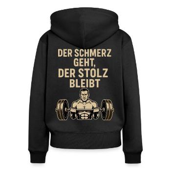 Fitness Schmerz Trainingsshirt für Bodybuilder - Frauen Premium Bio Zip Hoodie - Schwarz - Hinten - Julia (174cm)