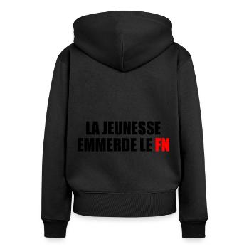 la jeunesse emmerde front national - Sweat à capuche zippé Premium bio Femme - noir - Dos - Julia (174cm)