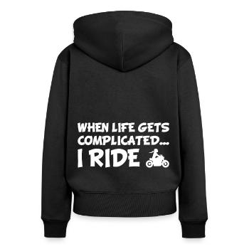 Bikerin Biker Girl Motorradfahrerin Bikergirl - Frauen Premium Bio Zip Hoodie - Schwarz - Hinten - Julia (174cm)