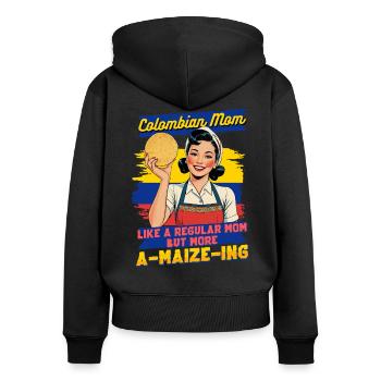 Arepa Arepas A-Maize-Ing Colombian Mom - Women's Premium Organic Zip Hoodie - black - Back - Julia (174cm)