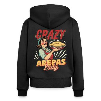 Arepa Crazy Arepas Lady - Frauen Premium Bio Zip Hoodie - Schwarz - Hinten - Julia (174cm)