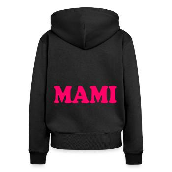 Mami - Frauen Premium Bio Zip Hoodie - Schwarz - Hinten - Julia (174cm)