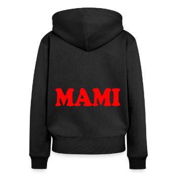 Mami - Frauen Premium Bio Zip Hoodie - Schwarz - Hinten - Julia (174cm)