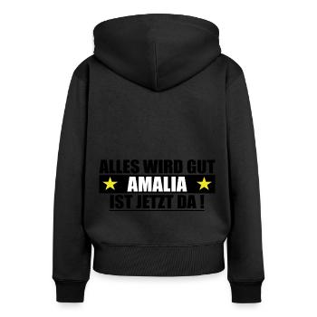 Amalia Nom Prénom Anniversaire - Sweat à capuche zippé Premium bio Femme - noir - Dos - Julia (174cm)