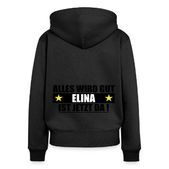 Elina Nom Prénom Anniversaire - Sweat à capuche zippé Premium bio Femme - noir - Dos - Julia (174cm)