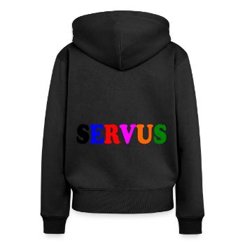 Servus - Frauen Premium Bio Zip Hoodie - Schwarz - Hinten - Julia (174cm)