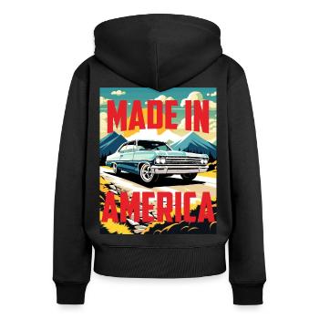 NOVA MADE IN AMERICA - Frauen Premium Bio Zip Hoodie - Schwarz - Hinten - Julia (174cm)