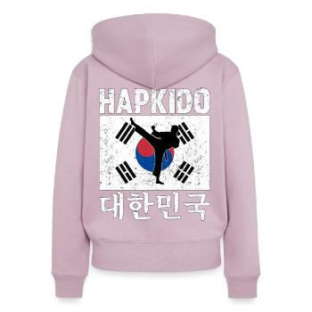 Hapkido Art martial coréen - Sweat à capuche zippé Premium bio Femme - rose poudré - Dos - Julia (174cm)