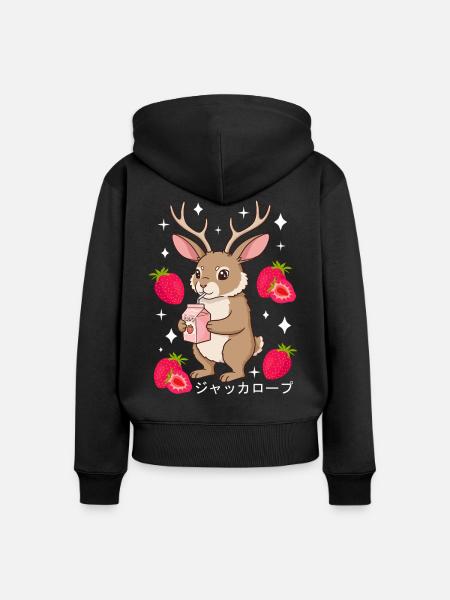Jackalope Erdbeer Milchshake - Frauen Premium Bio Zip Hoodie - Schwarz