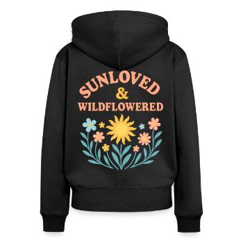 Ensoleillé Motif floral de fleurs sauvages d’été Bohème - Sweat à capuche zippé Premium bio Femme - noir - Dos - Julia (174cm)