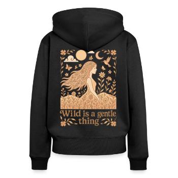 Wild Is A Gentle Thing Natur Boho Bohemian - Frauen Premium Bio Zip Hoodie - Schwarz - Hinten - Julia (174cm)