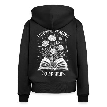 J’ai arrêté de lire des livres qui disent des fleurs - Sweat à capuche zippé Premium bio Femme - noir - Dos - Julia (174cm)