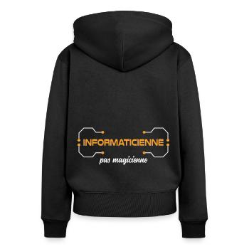Je suis informaticienne pas magicienne Humour - Sweat à capuche zippé Premium bio Femme - noir - Dos - Julia (174cm)