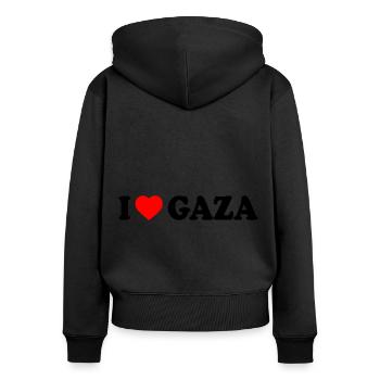 I love gaza - Frauen Premium Bio Zip Hoodie - Schwarz - Hinten - Julia (174cm)