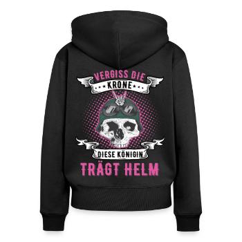 Vergiss Die Krone Bikerin Frauenpower Bikeroma - Frauen Premium Bio Zip Hoodie - Schwarz - Hinten - Julia (174cm)