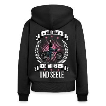 Bikerin Motorradfahrerin Bike Bikes Frau Bikergirl - Frauen Premium Bio Zip Hoodie - Schwarz - Hinten - Julia (174cm)