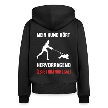 Mein Hund Hört Hervorragend Mops Möpse Mopshalter - Frauen Premium Bio Zip Hoodie - Schwarz - Hinten - Julia (174cm)